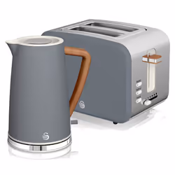 Swan Nordic Cotton White Kitchen Set with 1.7L 3Kw Kettle & 2 Slice Toaster, Wood Effect and Soft Touch Matte Finish, Stainle ...