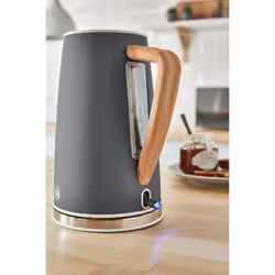 Swan Nordic Cotton White Kitchen Set with 1.7L 3Kw Kettle & 2 Slice Toaster, Wood Effect and Soft Touch Matte Finish, Stainless Steel, STP2090W - Grey