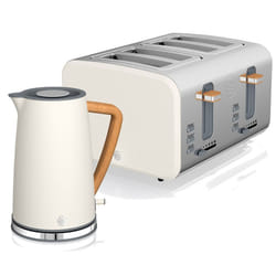 Swan Nordic Cotton White Kitchen Set with 1.7L 3Kw Kettle & 4 Slice Toaster, Wood Effect and Soft Touch Matte Finish, S/Steel, STP2091WHTN - White
