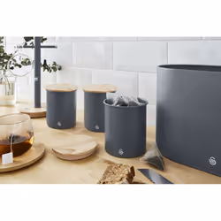 Swan Set of 3 Canisters, Tea+Coffee+Sugar containers set, 0.84 L, Grey, Detachable lid, Round, 115 mm