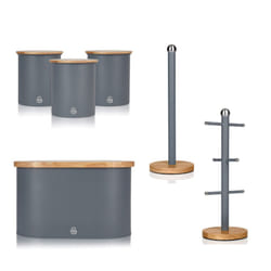 Swan Nordic Set Mug Tree, Towel Pole, Bread Bin & 3 Canisters - Grey