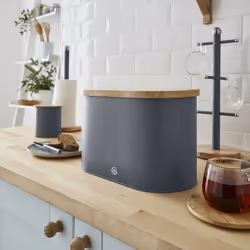 Swan Nordic Set Mug Tree, Towel Pole, Bread Bin & 3 Canisters - Grey