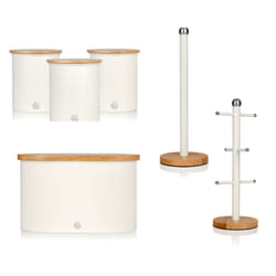 Swan Nordic Set Mug Tree, Towel Pole, Bread Bin & 3 Canisters - White