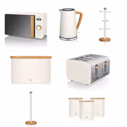 Swan Nordic 7 Piece Kitchen Set Bundle with 4 Slice 900W Toaster - White