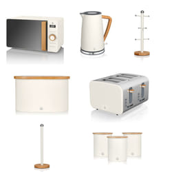 Swan Nordic 7 Piece Kitchen Set Bundle with 4 Slice 900W Toaster - White