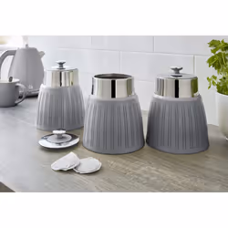 Swan Set of 3 Canisters, Tea+Coffee+Sugar containers set, 1.2 L, Grey, Detachable lid, Round, 156 mm