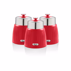 Swan Retro 3 Piece Canister Set Chrome Airtight Lid Lock Stainless Steel Storage - Red