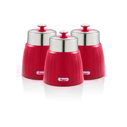 Swan Retro 3 Piece Canister Set Chrome Airtight Lid Lock Stainless Steel Storage - Red