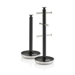 Swan Retro Towel Pole and Mug Tree Set 6 Mug Capacity Non-Slip Bases Kitchen Storage Easy Clean - Black