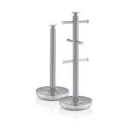 Swan Retro Towel Pole and Mug Tree Set 6 Mug Capacity Non-Slip Bases Kitchen Storage Easy Clean - Grey