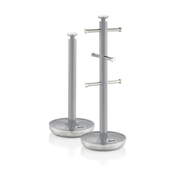 Swan Retro Towel Pole and Mug Tree Set 6 Mug Capacity Non-Slip Bases Kitchen Storage Easy Clean - Grey