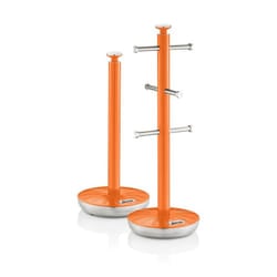 Swan Retro Towel Pole and Mug Tree Set 6 Mug Capacity Non-Slip Bases Kitchen Storage Easy Clean - Orange