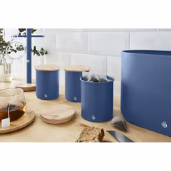 Swan Set of 3 Canisters, Tea+Coffee+Sugar containers set, 0.84 L, Blue, Detachable lid, Round, 115 mm
