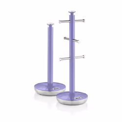 Swan Retro Towel Pole and Mug Tree Set 6 Mug Capacity Non-Slip Bases Kitchen Storage Easy Clean - Purple