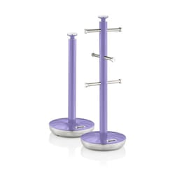 Swan Retro Towel Pole and Mug Tree Set 6 Mug Capacity Non-Slip Bases Kitchen Storage Easy Clean - Purple