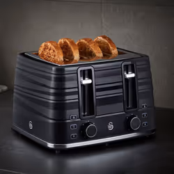 Swan 4 Slice Black Toaster, 4 slice(s), Black, Buttons, Rotary, 1600 W, 273 mm, 176 mm