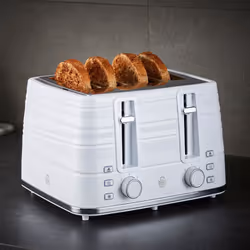 Swan 4 Slice White Toaster, 4 slice(s), White, Buttons, Rotary, 1600 W, 273 mm, 176 mm