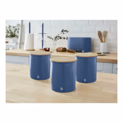 Swan Nordic Bread Bin Bamboo Cutting Board Lid & 3 Storage Canisters Set Steel