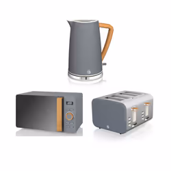 Swan Nordic 1.7 Litre Jug Kettle, 4 Slice Toaster & Microwave 800W LED Freestanding - Grey