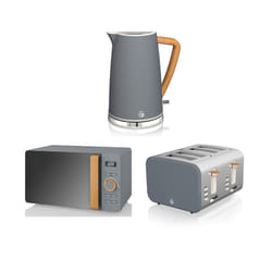 Swan Nordic 1.7 Litre Jug Kettle, 4 Slice Toaster & Microwave 800W LED Freestanding - Grey