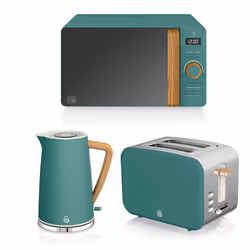 Swan Nordic 1.7 Litre Jug Kettle, 2 Slice Toaster & Microwave LED 800W Freestanding - Green