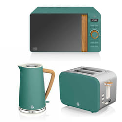 Swan Nordic 1.7 Litre Jug Kettle, 2 Slice Toaster & Microwave LED 800W Freestanding - Green