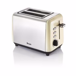 Cream 2 Slice Toaster Stainless Steel Variable Browning Control Defrost Swan