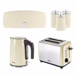 Swan TownHouse Cream Kettle, 2 Slice Toaster, Bread Bin Kitchen Set