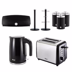 Swan TownHouse Black Kettle 2 Toaster Bread Bin Towel Pole Canister