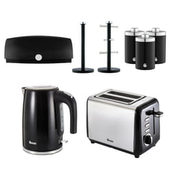 Swan TownHouse Black Kettle 2 Toaster Bread Bin Towel Pole Canister