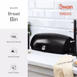 Swan TownHouse Black Kettle 2 Toaster Bread Bin Towel Pole Canister