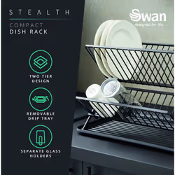 Swan Stealth 15 Plate Collapsible Dish Rack with Removable Drip Tray