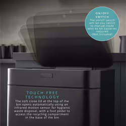 Swan Stealth Dual Recycling Sensor Bin, Retainer Ring, Iron Body, 70L, Black SWKA4501BLKN