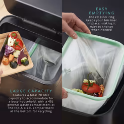Swan Stealth Dual Recycling Sensor Bin, Retainer Ring, Iron Body, 70L, Black SWKA4501BLKN - Additional view 4