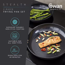 Swan Stealth 2 Piece Forged Aluminium Frying Pan Set, Black SWPS2021BLKN