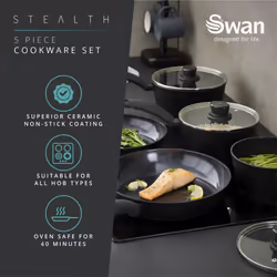Swan Stealth 5 Piece Cookware Set, Black SWPS5021BLKN