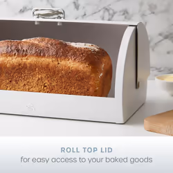 Swan Serenity Bread Bin with Ventilation, Smooth Matt Finish and Roll Top Lid, 14 Litre, White SWKA18535WHT
