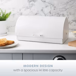 Swan Serenity Bread Bin with Ventilation, Smooth Matt Finish and Roll Top Lid, 14 Litre, White SWKA18535WHT