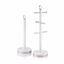 Swan Serenity Towel Pole and Mug Tree Set, Matt Finish, Stainless Steel Accents and Non-Slip Bases, White SWKA18537WHT