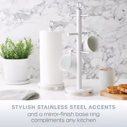 Swan Serenity Towel Pole and Mug Tree Set, Matt Finish, Stainless Steel Accents and Non-Slip Bases, White SWKA18537WHT - Additional view 4