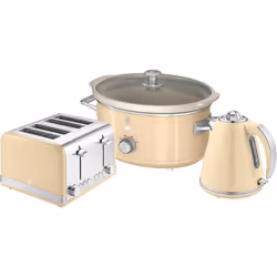 SWAN Retro Cream Kettle 4 Slice Toaster & 3.5L Slow Cooker Set