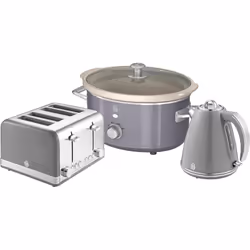 SWAN Retro Grey Jug Kettle 4 Slice Toaster & 3.5L Slow Cooker Set