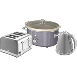 SWAN Retro Grey Jug Kettle 4 Slice Toaster & 3.5L Slow Cooker Set