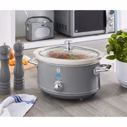 SWAN Retro Grey Jug Kettle 4 Slice Toaster & 3.5L Slow Cooker Set