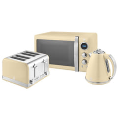 Swan Retro Kitchen Set, 1.5L Fast Boil Kettle & 4 Slice Toaster & 20L Digital Microwave, Cream, SK19020CN, ST19020CN, SM22030LCN