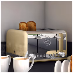 Swan Retro Kitchen Set, 1.5L Fast Boil Kettle & 4 Slice Toaster & 20L Digital Microwave, Cream, SK19020CN, ST19020CN, SM22030LCN