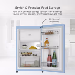 Swan SR11035BLNE Retro Under Counter Fridge with 77L Fridge Capacity, 13L Freezer Capacity, 1 Glass Shelf, E Energy Rated, Blue