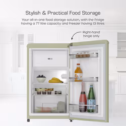 Swan SR11035GNE Retro Under Counter Fridge with 77L Fridge Capacity, 13L Freezer Capacity, 1 Glass Shelf, E Energy Rated, Green