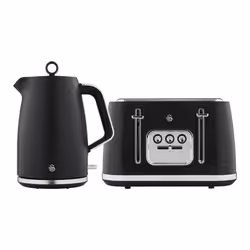 Swan Serenity Kitchen Set, 1.7L Kettle & 4 Slice Toaster, Black, SK14017BLK & ST19024BLK