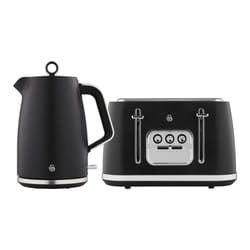 Swan Serenity Kitchen Set, 1.7L Kettle & 4 Slice Toaster, Black, SK14017BLK & ST19024BLK